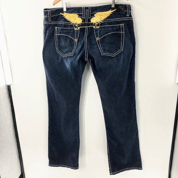Robins Jeans Mens Blue Classic Embroidered Gold Wings Heavy Stitching 44 x 35 - Picture 7 of 14